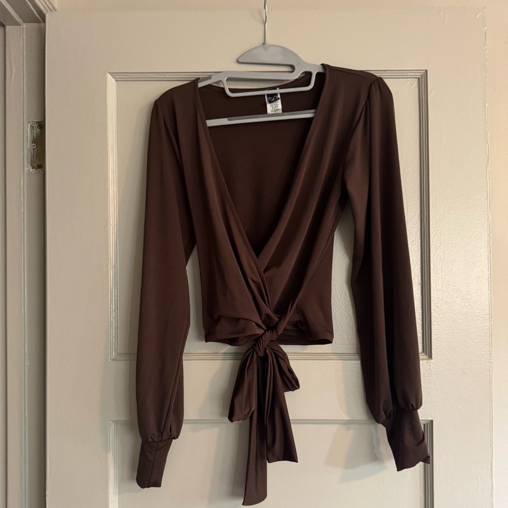 Brown Long Sleeve Wrap Top